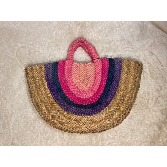 Handbags - SOLD Cute summer straw bag, pink, purple and blue